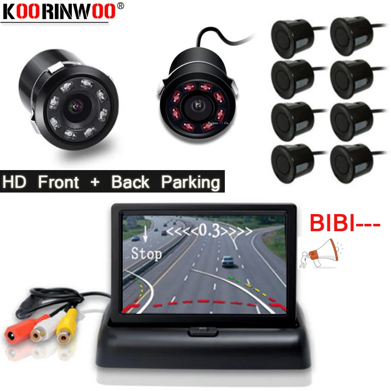 

Koorinwoo Parktronic 8 Car Parking Sensor Radars 22mm Alarm Front Camera Reverse RCA Dynamic Trajectory Camera Guide Lcd Monitor