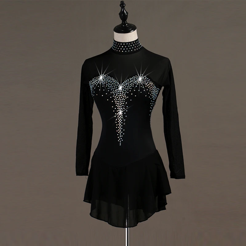 Фигурное катание платье Индивидуальные соревнования черные ледяные юбки для