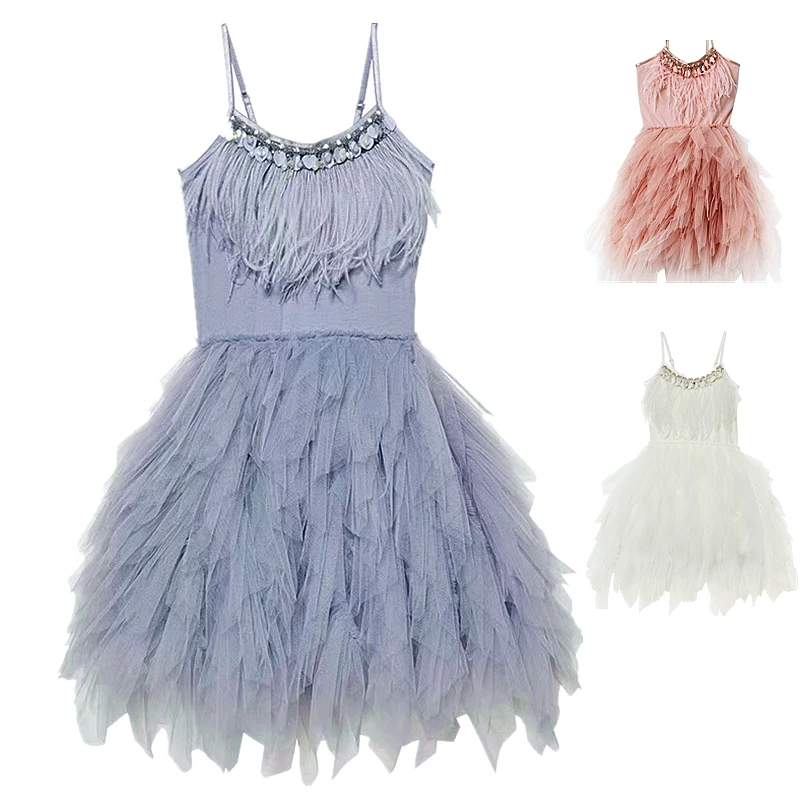 Kids Princess Dresses for Girls Children Feather Beading Sequined Gowns Toddler Birthday Party Frocks Boutique Baby Tutu | Детская