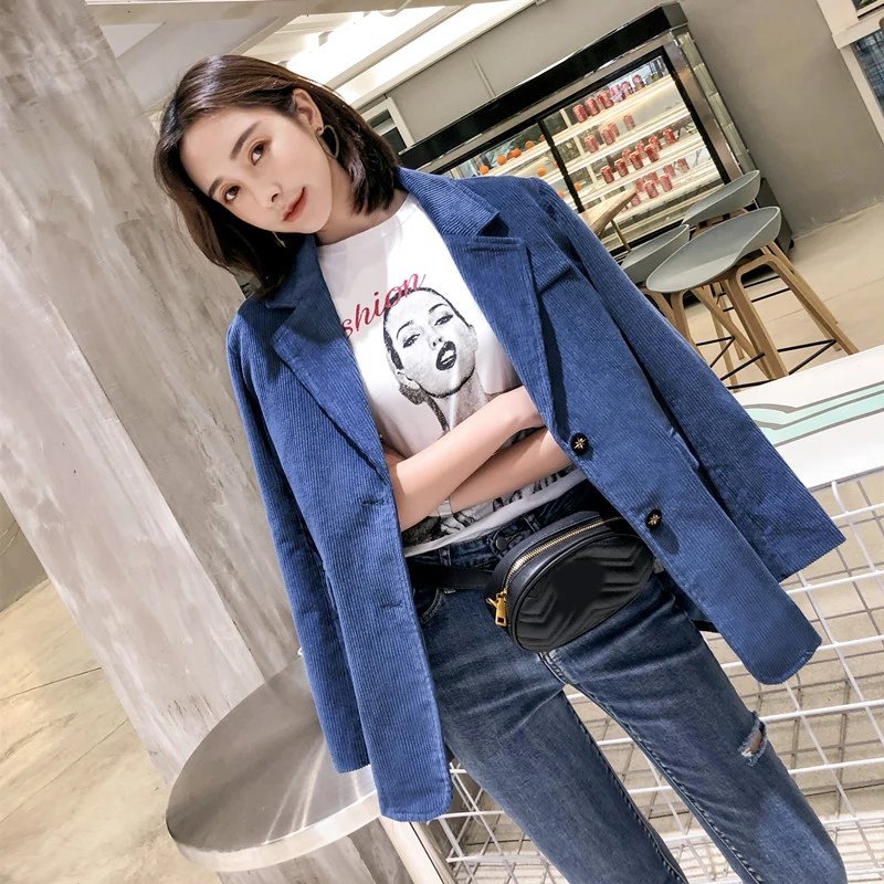 

Autumn feminino OL Formal Work Women Suit jacket Women Corduroy Blazer Women Loose Long Sleeve ladies Vintage Blazers