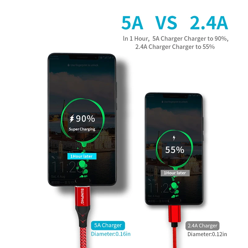 SUNPHG 5A супер Зарядное устройство Тип usb C кабель для huawei P10 P20 Pro Быстрая зарядка usb-c 0