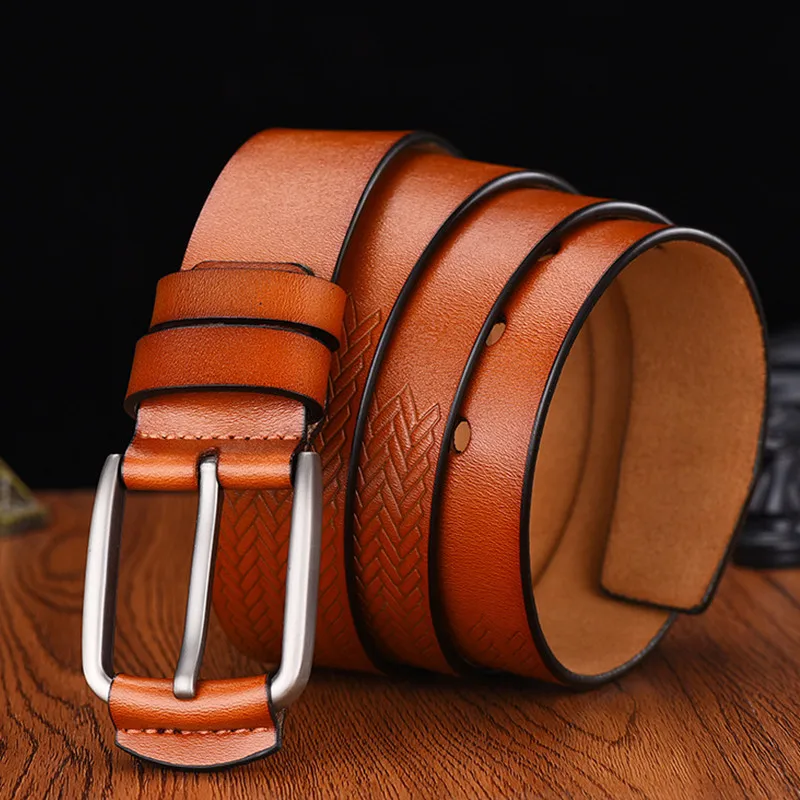 EL BARCO Leather Belt For Men Black Coffee High Quality Designer Male Belts Cowhide Luxury Brown Casual Waist Strap Pin Buckles