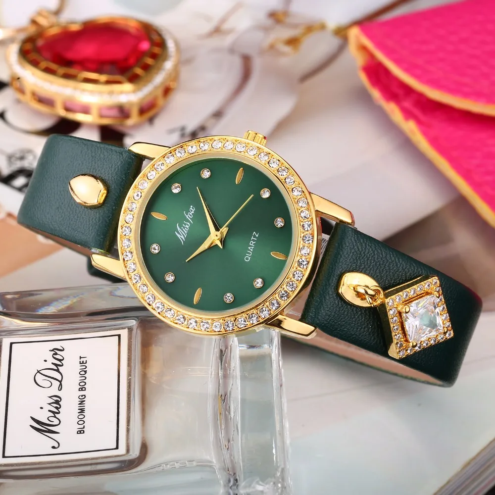 Montre Femme Missfox зеленые женские золотые часы Изысканный Женская кожаная обувь часы Водонепроницаемый квадратный драгоценный кулон часы xfcs часов