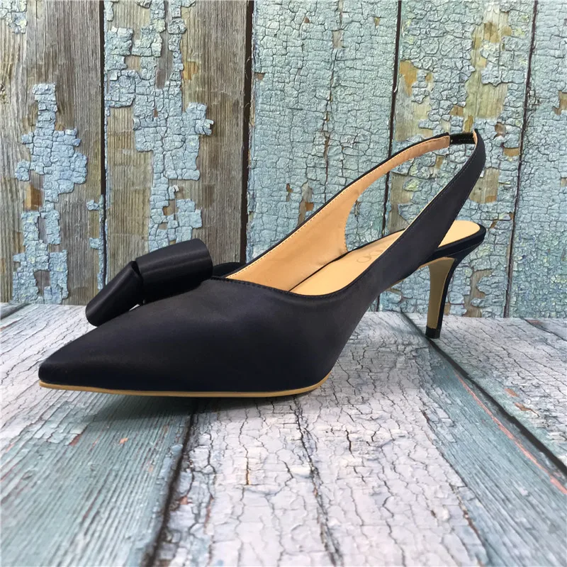 

Kmeioo US Size 5-15 Fashion Women Shoes Bowknot Kitten Heels Pointed Toe Slingback Med Heels Evening Wedding Shoes 6.5CM