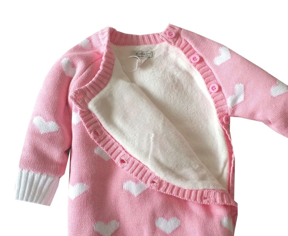 Детский вязаный свитер Комбинезон с сердечками для детей от 0 до 18 месяцев