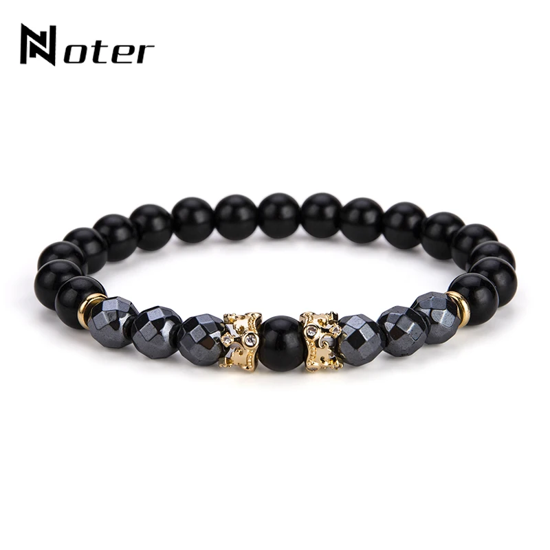 Мужской браслет Noter новый дизайн с двойной милой короной обсидиан гематит Braclets