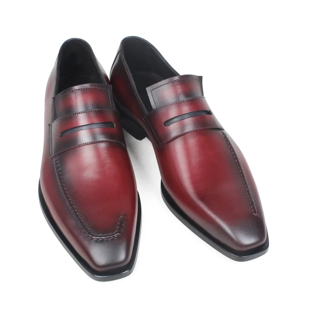 Wine Red VIKEDUO/Лидер продаж; летние мужские кожаные туфли Patina; кофейные туфли на квадратной подошве ручной работы для мужчин; Свадебная офисная обувь для водителей - Цвет: Wine Red