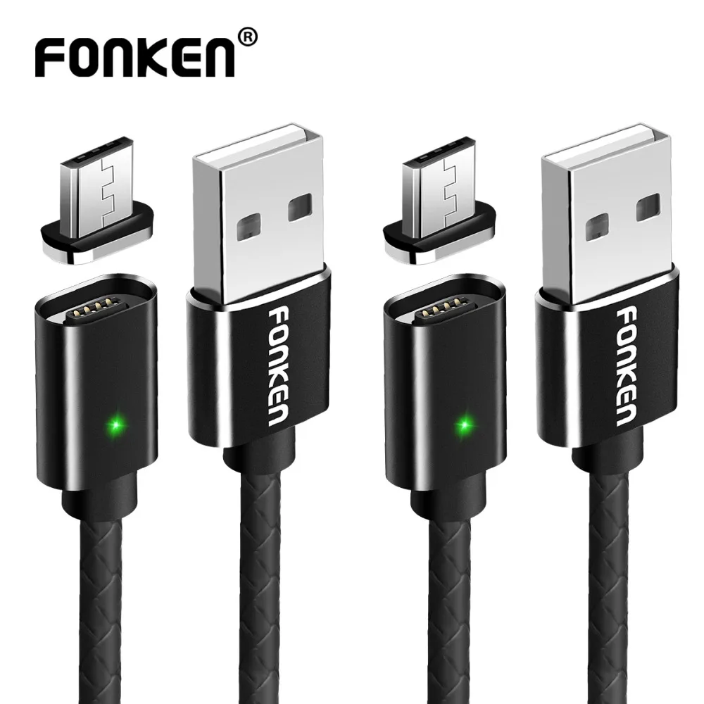 Магнитный кабель Micro USB FONKEN, магнитный кабель Mini USB для зарядки телефона, быстрое зарядное устройство, светодиодный шнур для быстрой зарядки, кабели для синхронизации данных