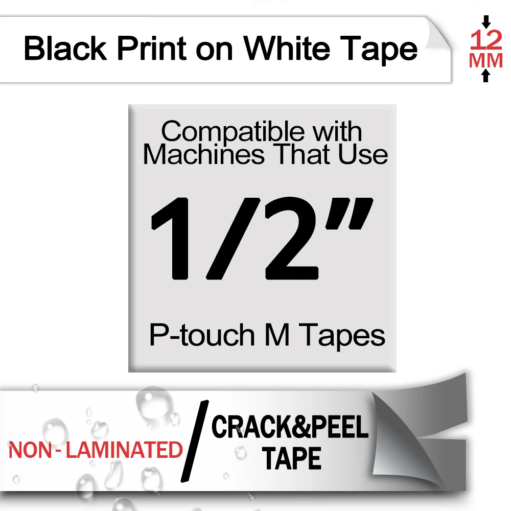 Fimax 5 шт. MK231 фотография совместима с Brother P Touch Tape 12 мм черно белая пластиковая