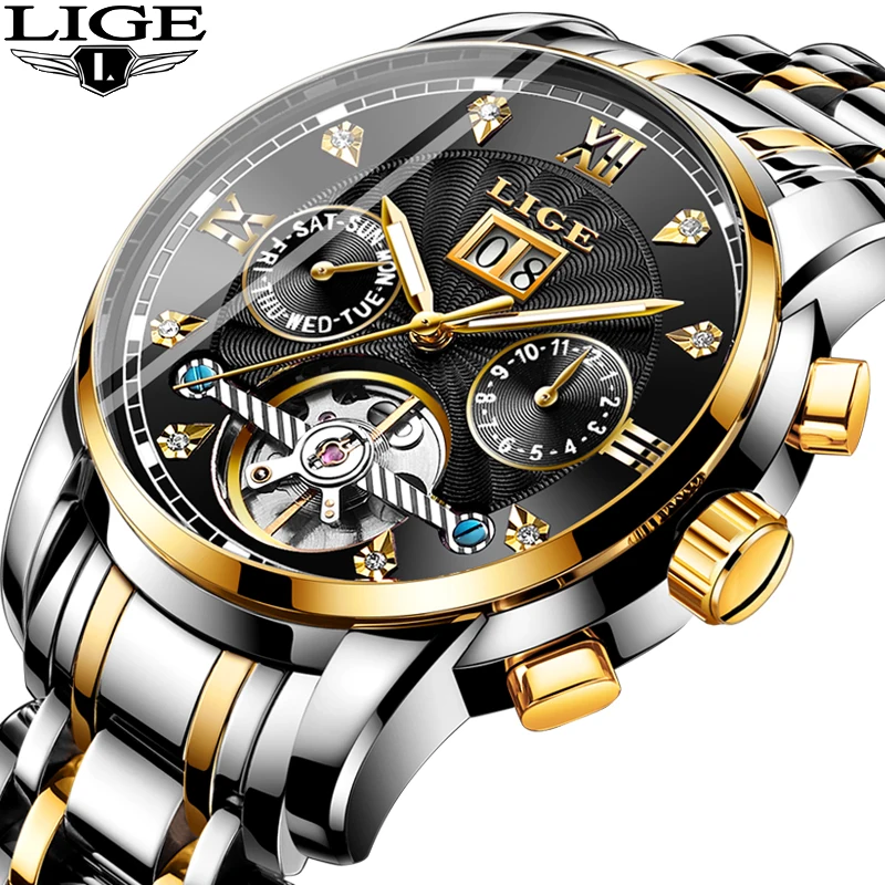 2019 Бизнес Мужские часы наручные Элитный бренд Топ LIGE Tourbillon Спорт механические