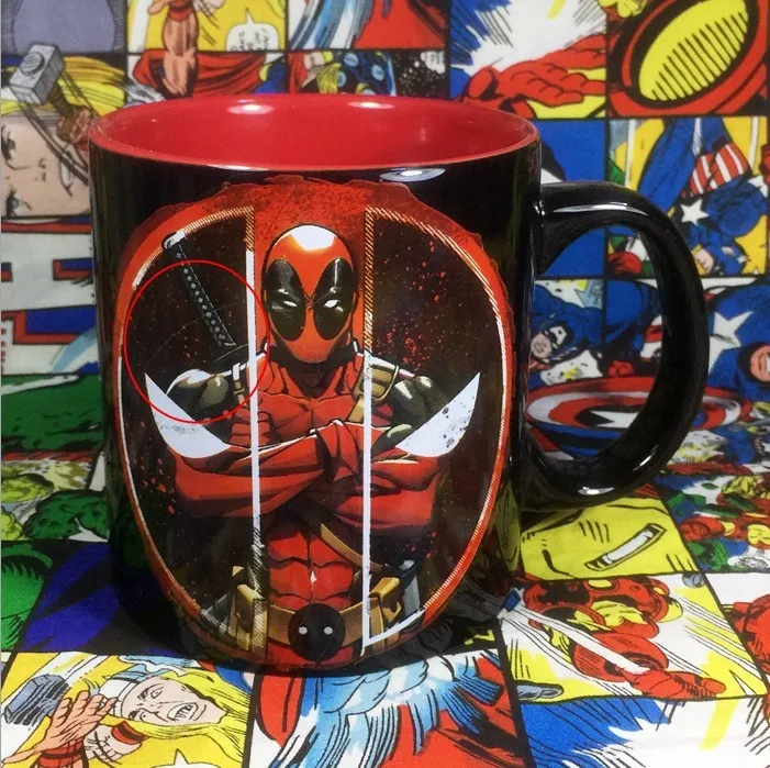 Мстители из комиксов Marvel Капитан Дэдпул креативная керамическая кружка для кофе Caneca Высокая емкость офисная чашка для воды подарок для мальчика - Цвет: Slight scratches