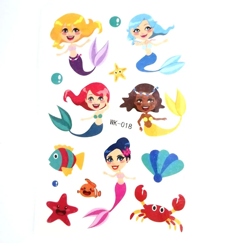 30pcs WK018 Cartoon Mermaid Theme Temporary Tattoo Hand Body Arm Art Sticker Fake Tattoos for Men Women 30pcs/lot - Color: 30pcs WK018