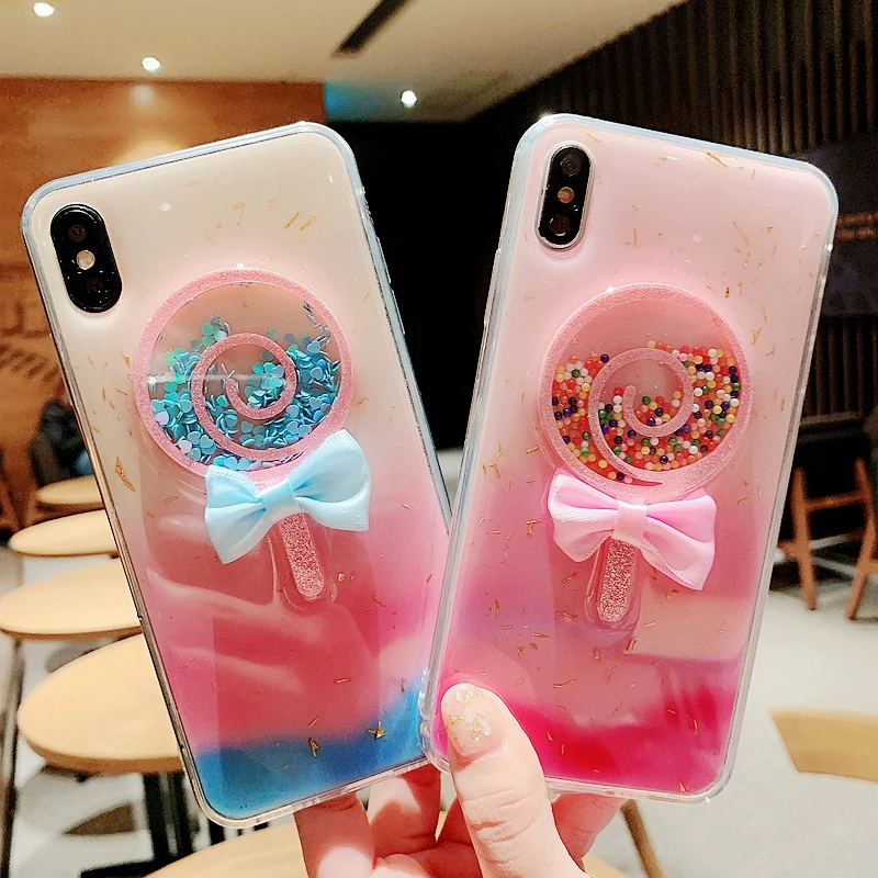 Роскошный чехол для Iphone X Xs Max 7 8plus 6s Xr с блестками и бантом мягкий прозрачный из