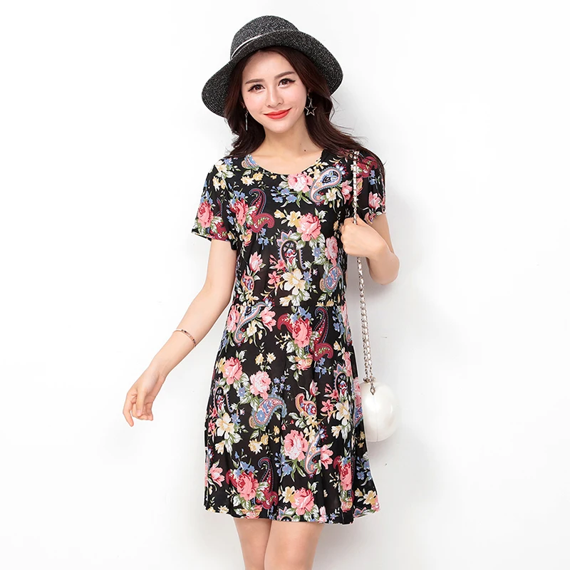 Ретро Печать Женщины Dress Цветочные Коротким Рукавом Повседневная Лето Карандаш