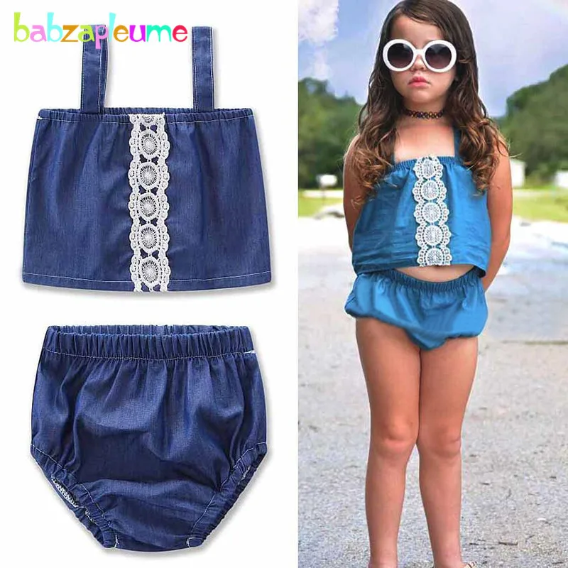 

2Piece 1-4Years Toddler Summer Wear Children Clothes Kids Clothing Set Fashion Denim T-shirt+Shorts Baby Girls Outfits BC1592