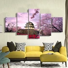 Украшение для дома, винтажные картины, 5 панелей, вишневый цвет, Япония, картины в рамках, на холсте, плакаты и принты на стене