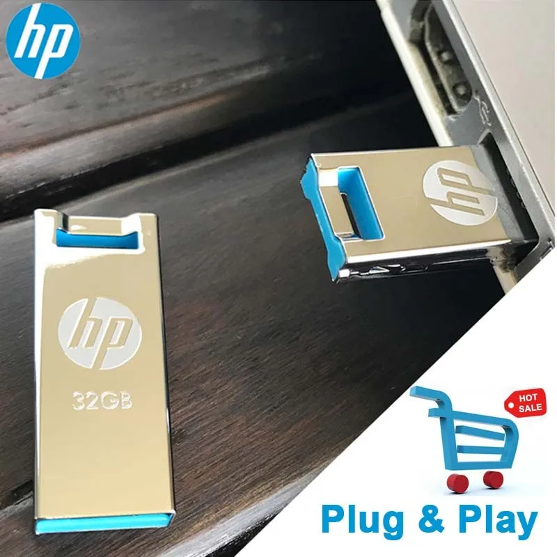 HP USB Flash 16 ГБ 32 ГБ 64 ГБ Pendrive v295w Симпатичные Memory Stick Plus otg типа C DJ DIY Пользовательский диск на ключ Металл Cle USB 64 ГБ