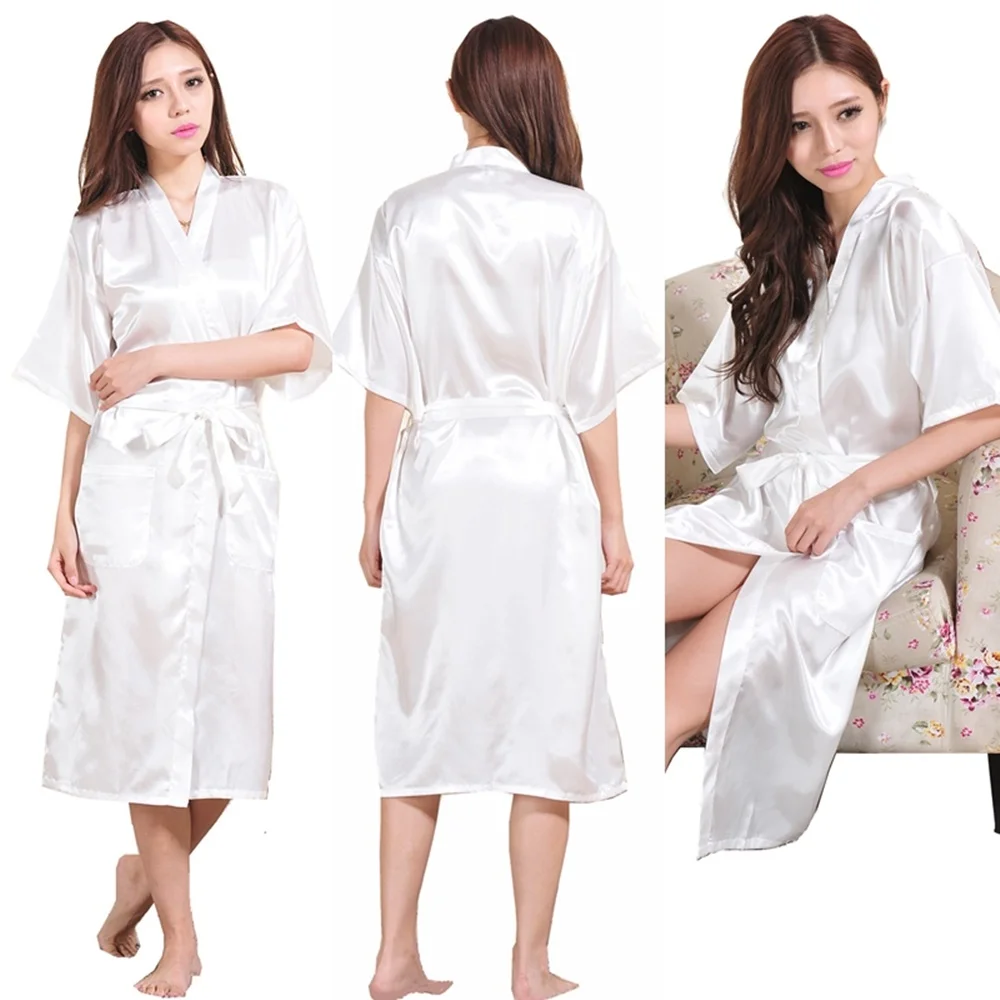 Брендовый длинный халат из эмуляции шелка мягкий домашний банный размера плюс