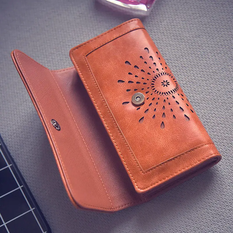 Винтажный женский клатч из искусственной кожи удлиненный кошелек с кредитницей
