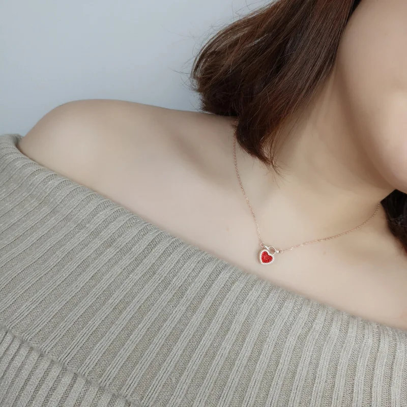 Quality Women Statement Necklace Hot Selling Double Sided Zircon Heart Pendant 925 Sterling Silver Link | Украшения и аксессуары