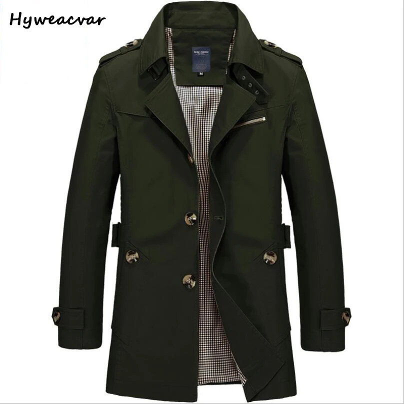 Мужской Хлопковый тренч HYWEACVAR Повседневная ветровка на весну и осень|cotton trench coat