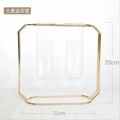 Gold Double Креативная стеклянная пробирка гидропонная ваза стеклянная ваза для цветов Хрустальный Террариум контейнер Золотая рамка металлический декор стенда домашний сад - Цвет: Gold Double