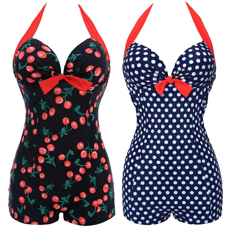 NWT Hot Sexy Swimwear Women Vintage Style One piece Dot Print Bow knot Sweetheart Swimsuit  Strappy Plus Size M~4XL