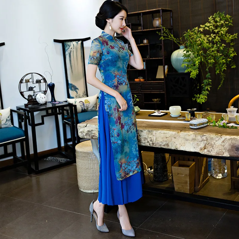 Китайское традиционное платье Вьетнам Aodai китайское длинное Cheongsam традиционные