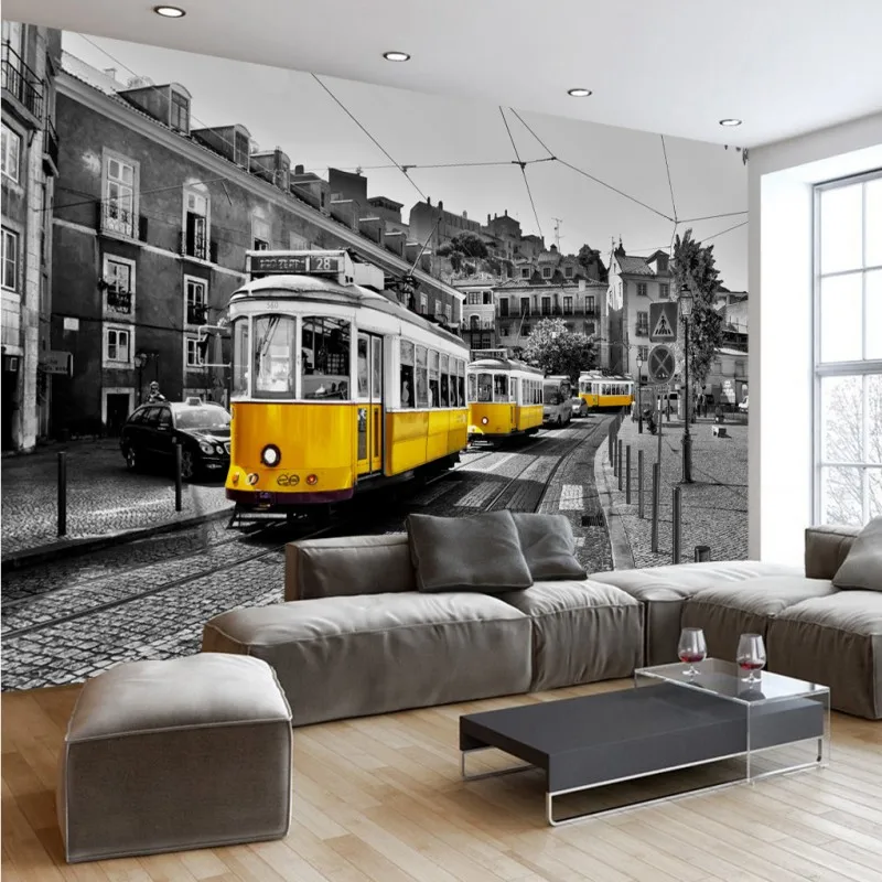 Фотообои на заказ в стиле ретро ностальгическая Европейская улица желтый ТРАМ