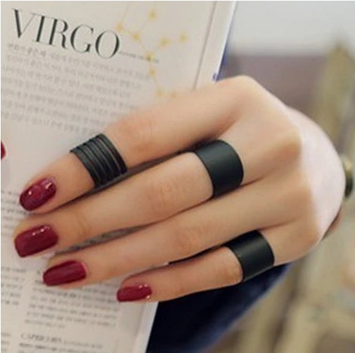 

3PCS Hot Sale Fashion Black Opening RingS Three Ring High Quality Midi Mid Finger Knuckle Ring Set for Women