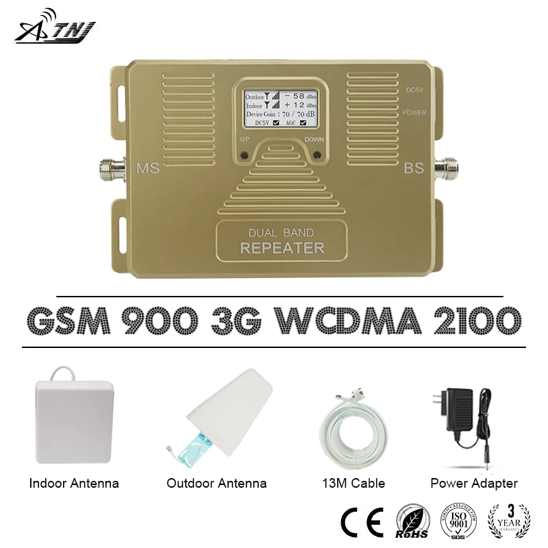 ATNJ мобильный повторитель GSM сигнала 900 WCDMA 2100 усилитель Сотовая связь UMTS Band 1 70dB