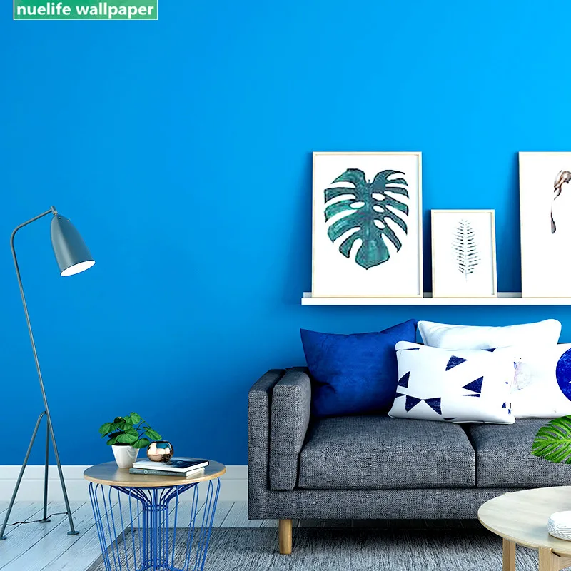 

Mediterranean style blue solid color pattern cafe clothing store store study living room bedroom children room wallpaper