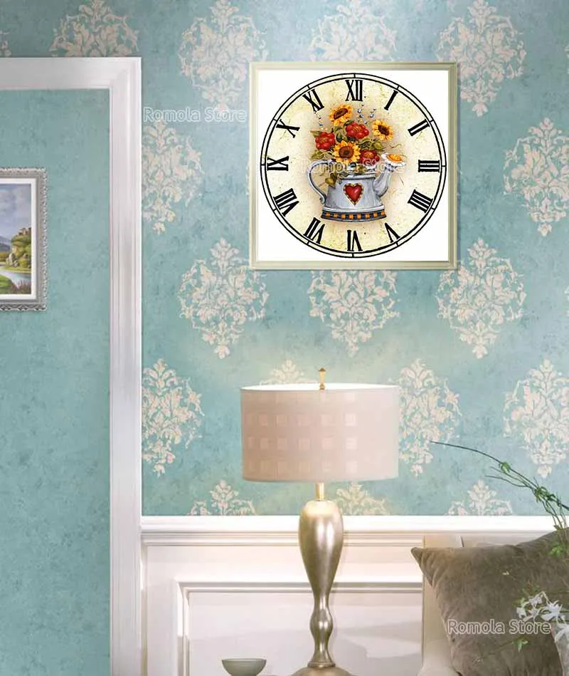 Цветы Роза часы без Заводной алмазной живописи 5D DIY полная круглая дрель вышивка