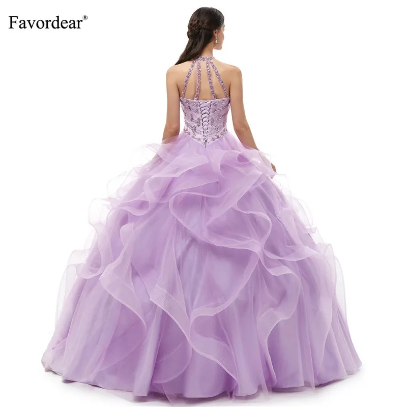 Бальное платье Favordear украшенное бисером с лямкой на шее пышное Vestido Quinceanera