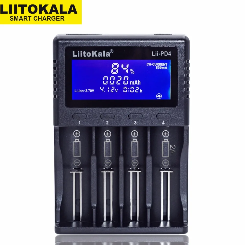 

LiitoKala Lii-PD4 LCD 3.7 v 18650 18350 18500 16340 21700 20700B 20700 10440 14500 26650 1.2 v AAA NiMH lithium-battery Charger