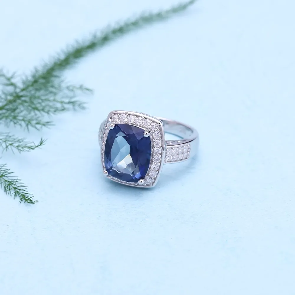 Драгоценный камень натуральный Iolite синий цвет Женское кольцо серебряные
