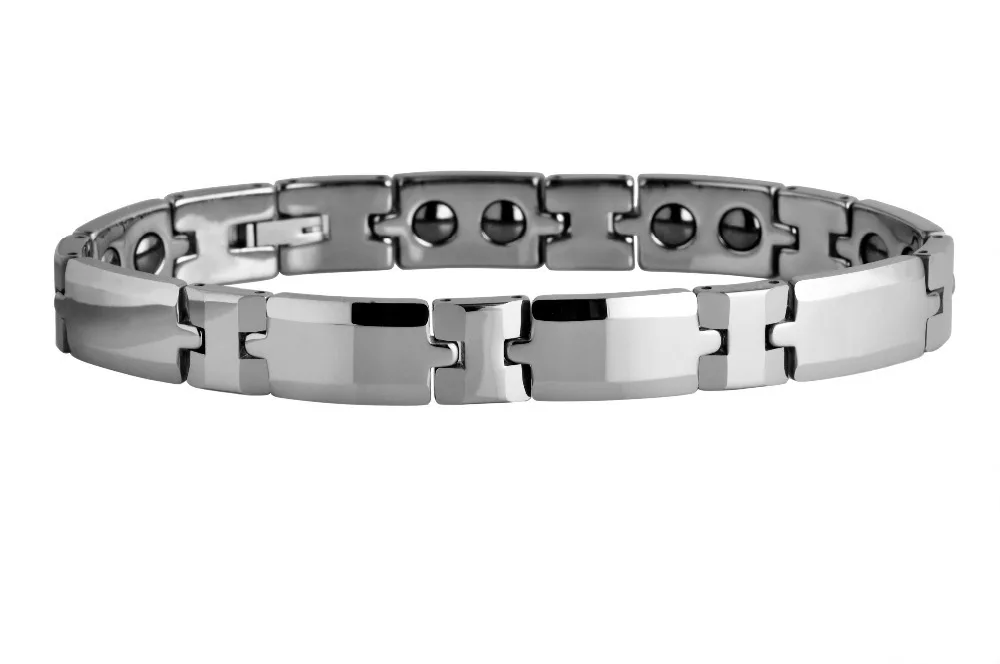 

For Men Polished Shiny Tungsten Carbide Beveled edges with Germanium Magnetic Link Bracelets /TUBR0033M