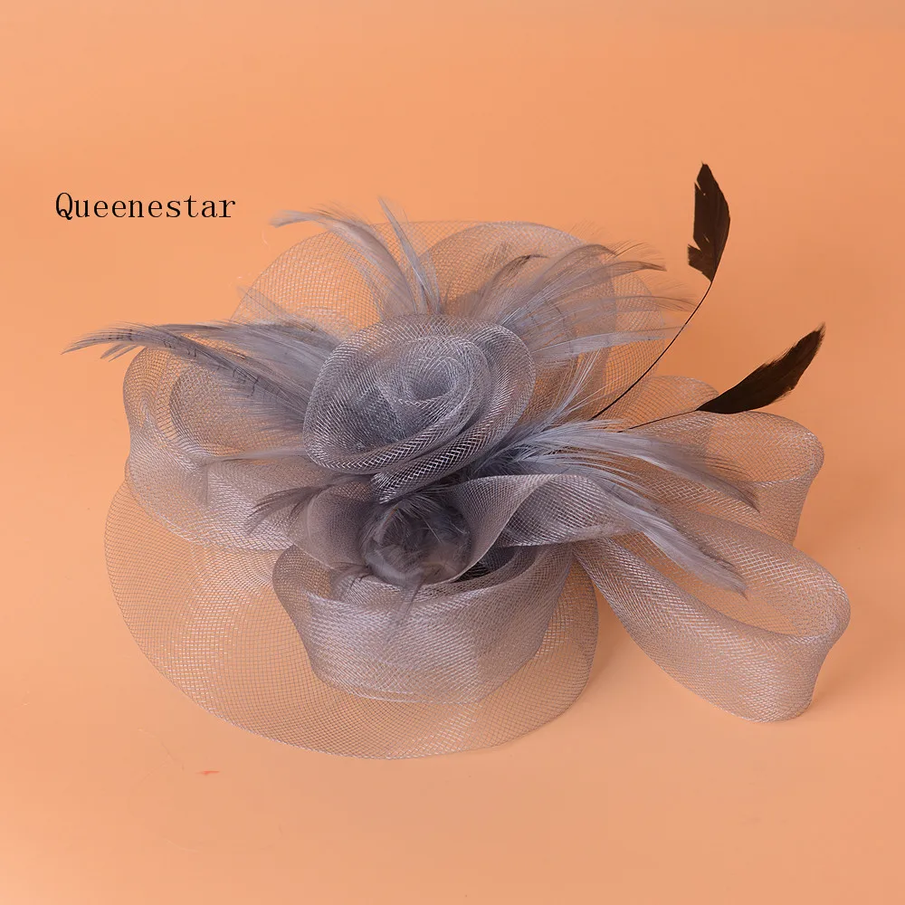 2017 Gauze Mesh Bridal Headdress Red Brown Grey Blue Flower Feather Wedding Hat Fascinator Hairpin Cocktail Party |