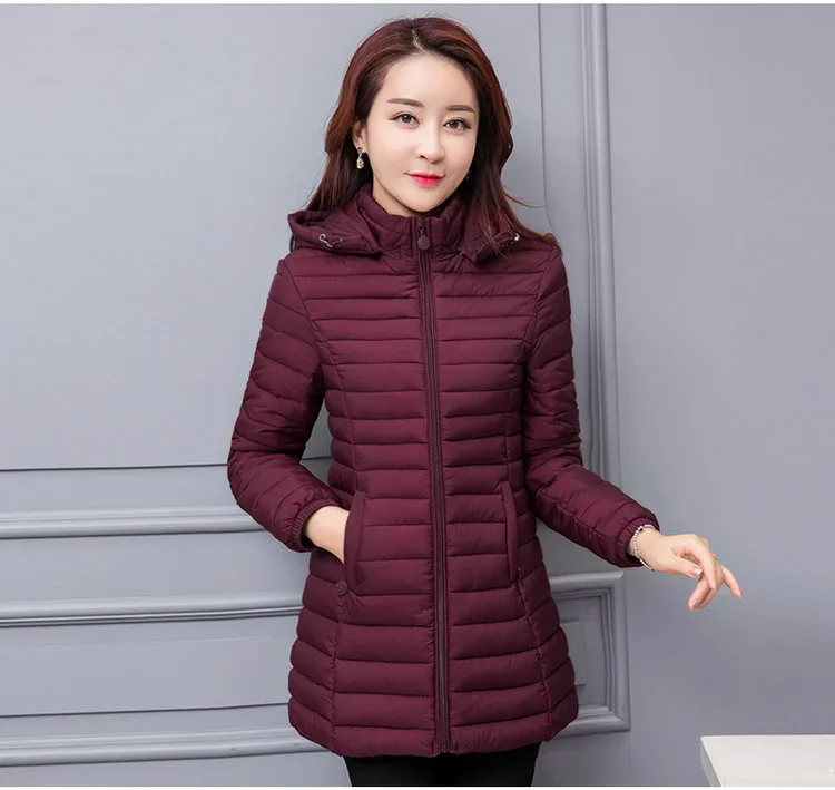Зимняя женская хлопковая куртка 2020 Новая мода средней длины с капюшоном