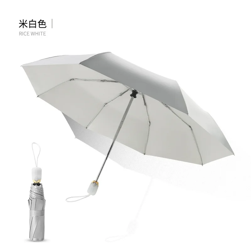Light White Полностью автоматический женский зонт с защитой от ультрафиолета, три складных зонта, Женский Зонт от дождя, 8 K, ветрозащитный женский зонт для путешествий, sombrilla, Плайя - Цвет: Light White