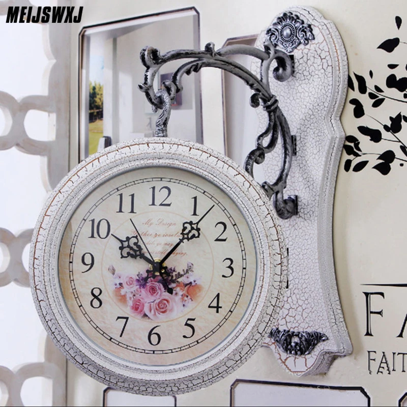 Meijswxj Двухсторонние настенные часы Saat Reloj Relogio De Parede цифровые часы Duvar Saati Horloge Murale Mute кварцевые настенные часы
