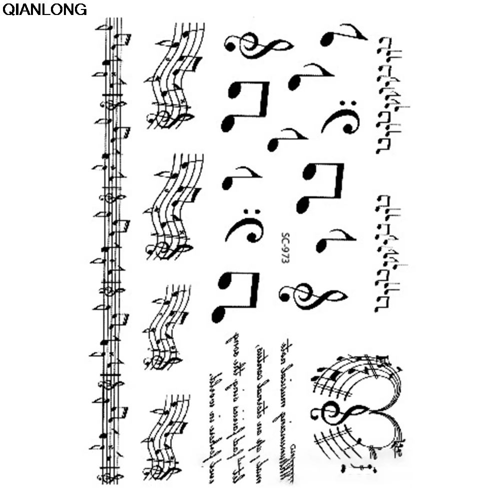 

Large Taty Sketch Black White Music Notes Water Transfer Body Art Temporary Tattoo Stickers Fake Tatoos tatouage