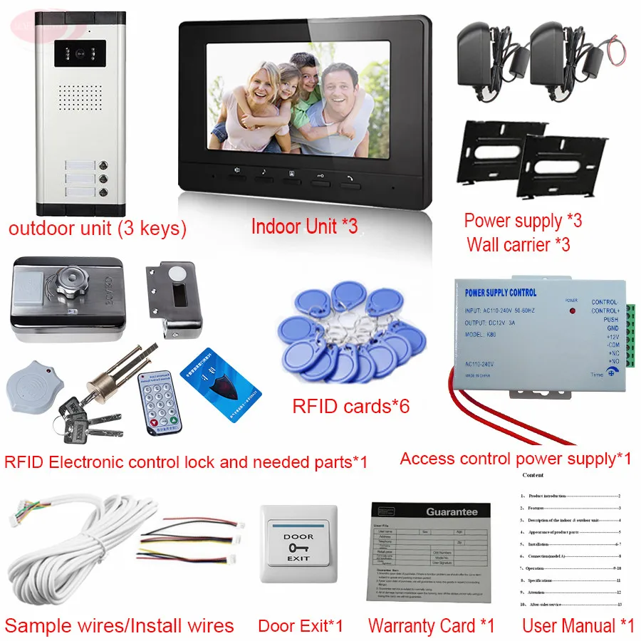 Проводной домофон SUNFLOWERVDP для частного дома + Rfid разблокировка электронный замок 7