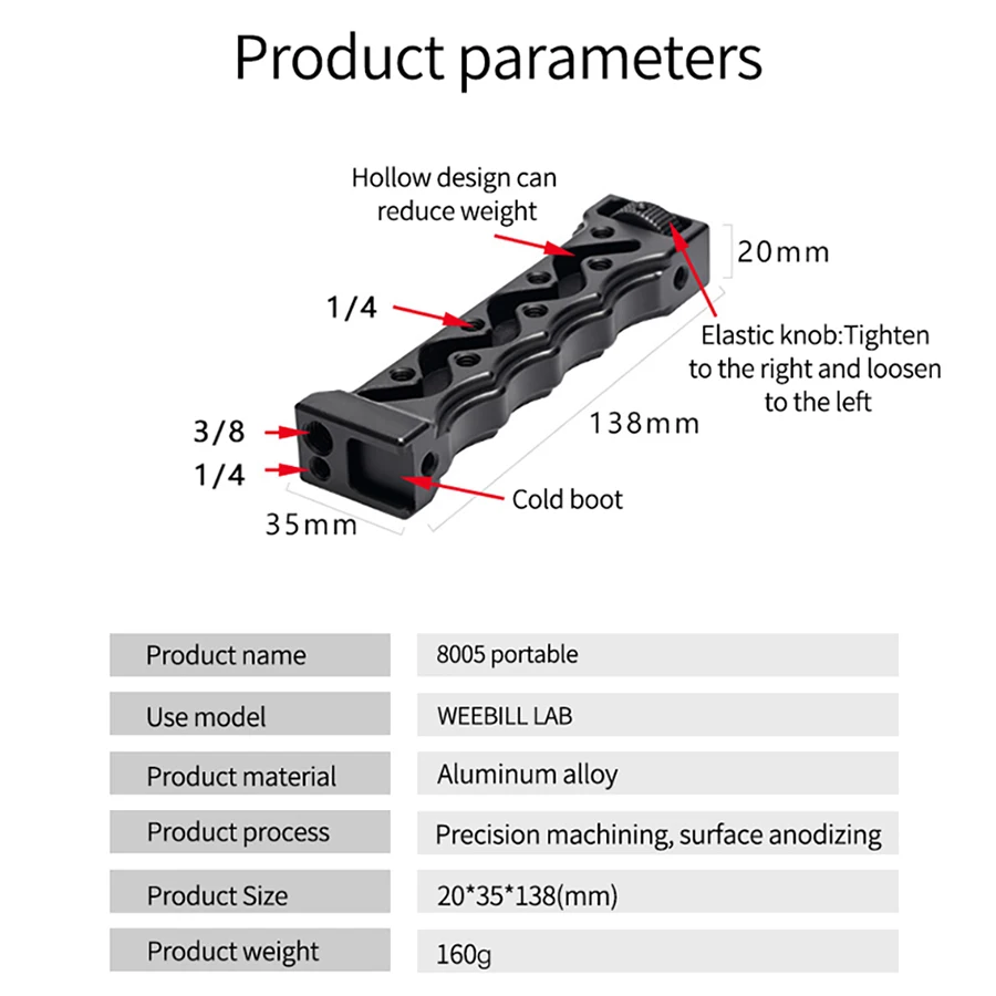 

Aluminium alloy Portable WEEBILL LAB Handle with 1/4'' 3/8'' screw interface for Camera Stabilizer Compact and Labor-saving