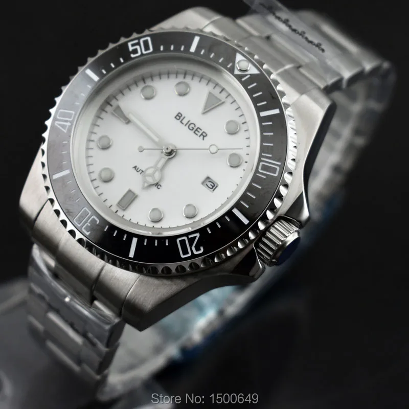 2017 модные 44 мм большие размеры черный керамический ободок светящийся белый