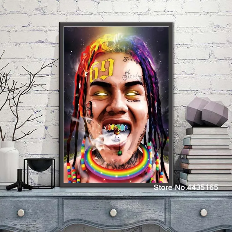 Черный Tekashi 6ix9ine певица плакат Ники Минаж плакаты и принты стены книги по искусству украшения холст картины для гостиная домашний декор - Цвет: Черный