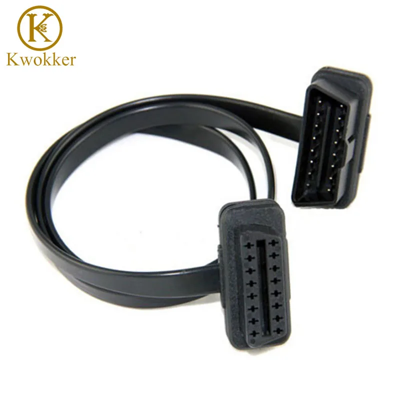 60 см плоский тонкий как лапша кабель OBD OBD2 OBDII 16Pin штекер гнездо диагностический