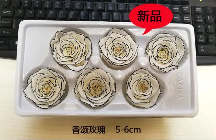 

6pcs 5-6cm Preserved White Rose Flowers Bud Head with Box For Wedding Party Birthday Valentine's Day Gift Favors DIY Bouquet New