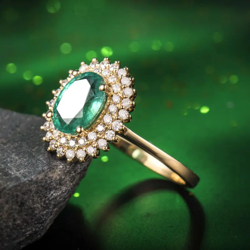 LOVERJEWELRY 18KT желтое золото Роскошные Кольца с натуральным изумрудом юбилейные