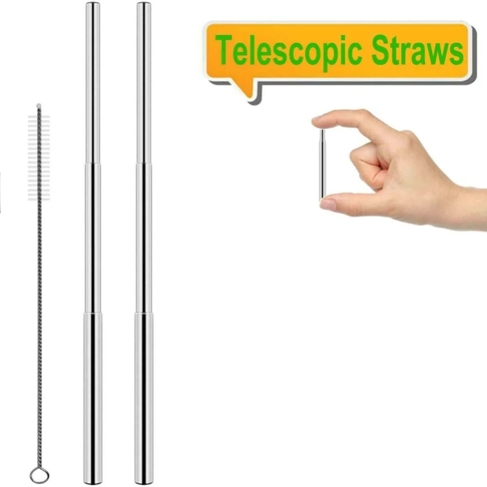 

New Portable Stainless Steel Telescopic Drinking Straw Travel Straw Reusable Straw with Brush